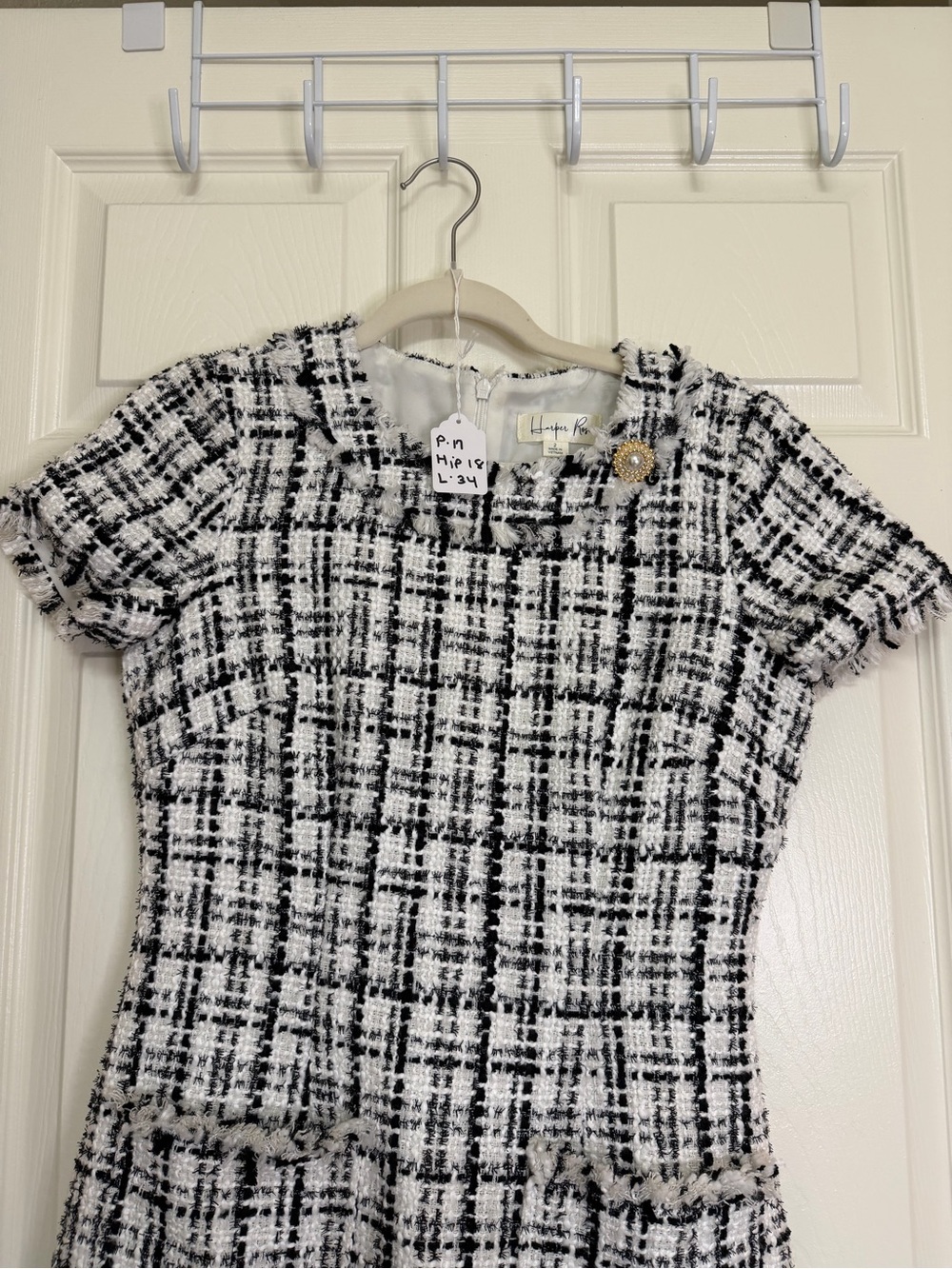 Chic Tweed Black & White Short Sleeve Dress by Harper Rose - Picture 3 of 7